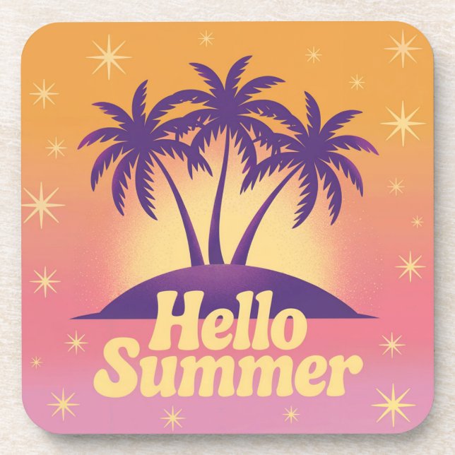 Hello Summer Pink Plastic Cork Untersetzer Set (Vorderseite)