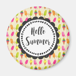Hello Summer Popsicles und Ice Cream Typografy Magnet