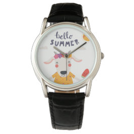 Hello summer - Schwarze Lederklassik Armbanduhr