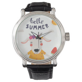 Hello summer - Schwarzes Leder Armbanduhr