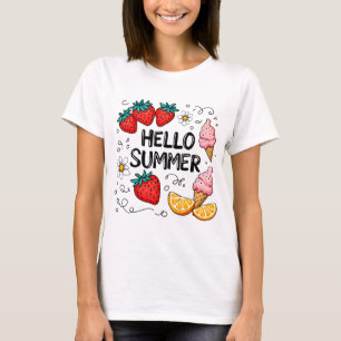 Hello Summer Shirt - Niedliche Erdbeere und Eiscre
