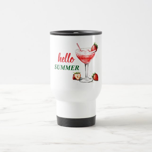Hello Summer | Strawberry Cocktail Travel Mug Reisebecher (Mittel)
