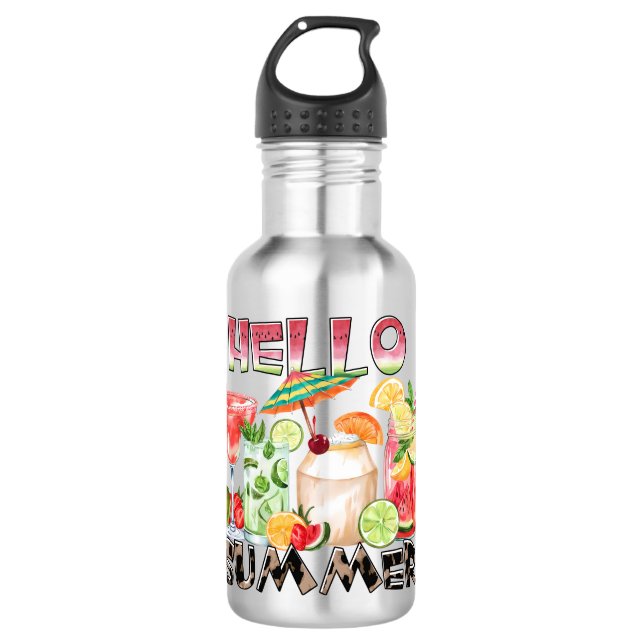 Hello Summer Tropical Drinks Tasse - Erfrischende  Edelstahlflasche (Vorderseite)