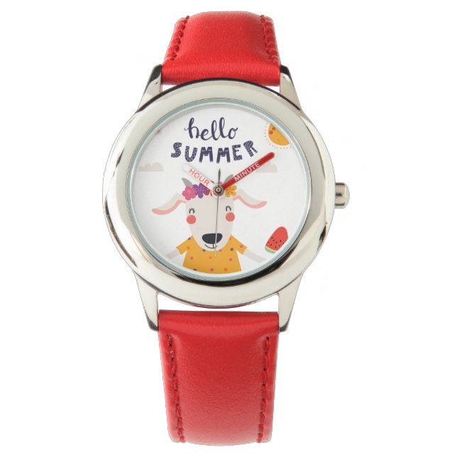 Hello-Summer-Uhr Rot-Herzen Armbanduhr (Vorderseite)