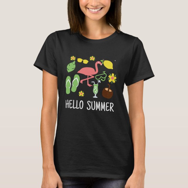 Hello Summer Vacation Flamingo Flip Flop Beach Lov T-Shirt (Vorderseite)
