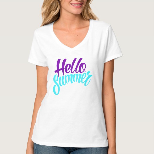 Hello Summer Vibranly Script Design T-Shirt (Vorderseite)