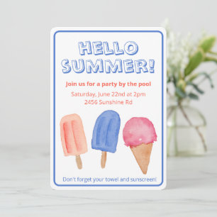 Hello Summer Watercolor Popsicle Party Einladung