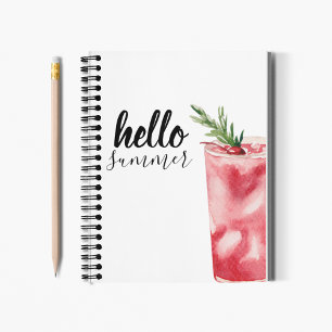 Hello Summer Watercolor Red Cherry Cocktail Notizbuch