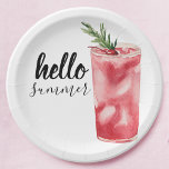 Hello Summer Watercolor Red Cherry Cocktail Pappteller<br><div class="desc">Hello Summer Watercolor Red Cherry Cocktail</div>
