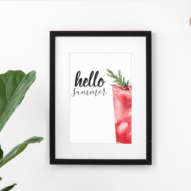 Hello Summer Watercolor Red Cherry Cocktail Poster (Von Creator hochgeladen)