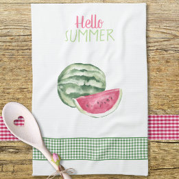 Hello Summer Watermelon Gingham Geschirrtuch