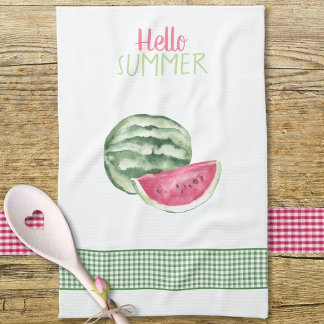 Hello Summer Watermelon Gingham Geschirrtuch