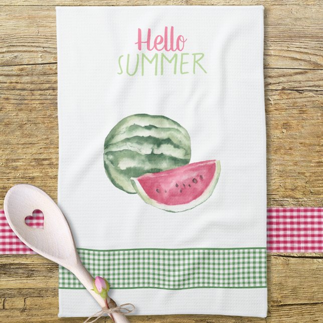Hello Summer Watermelon Gingham Geschirrtuch (Von Creator hochgeladen)
