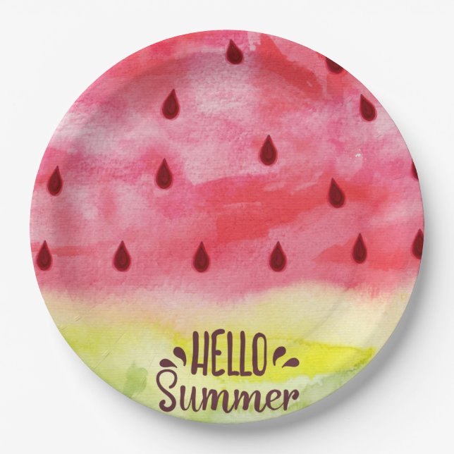 Hello Summer Watermelon Pappteller (Vorderseite)