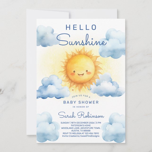 Hello Sunshine Baby Shower Einladung (Vorderseite)