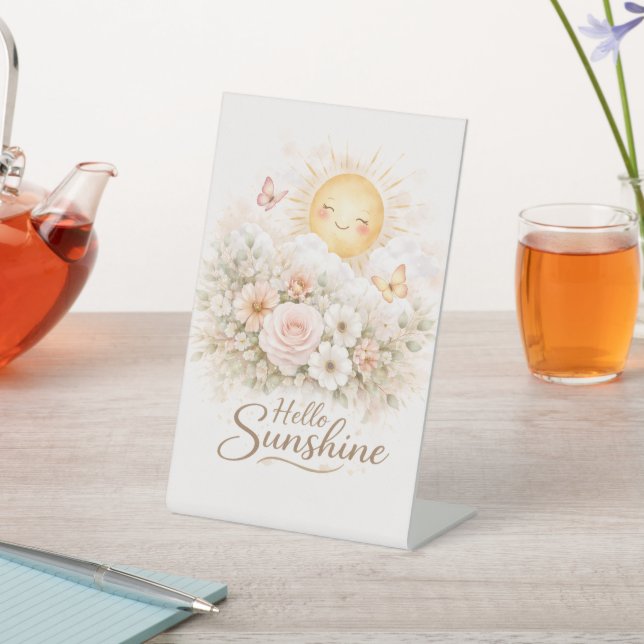 Hello Sunshine Floral Tabletop Sign – Spring Party Sockelschild (In SItu)