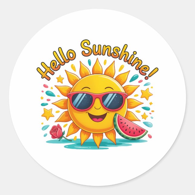 Hello Sunshine  Runder Aufkleber (Vorderseite)