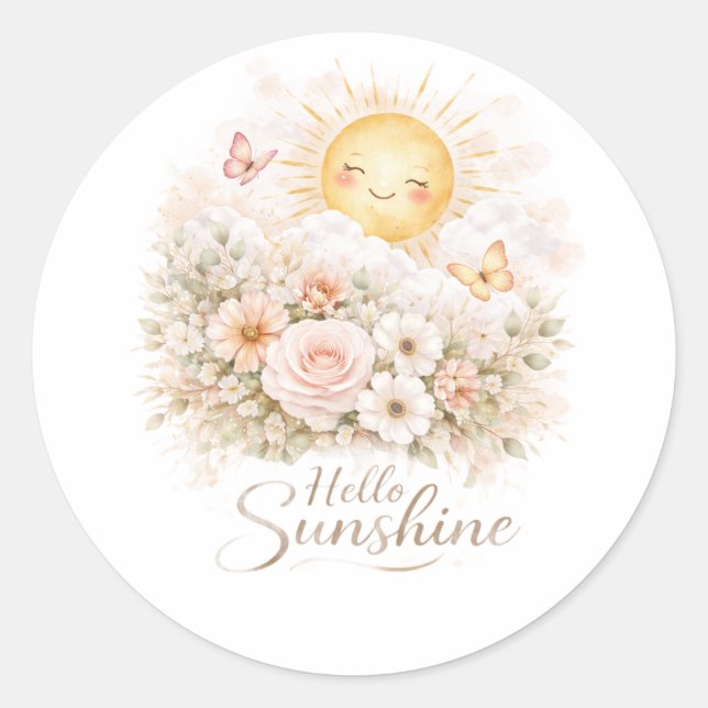 Hello Sunshiny – Cute Positive Sunshine Quote  Runder Aufkleber (Vorderseite)