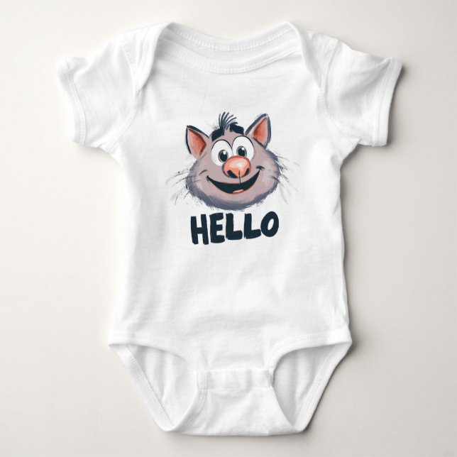 "Hello" Süße Tier Baby Bodysuit Baby Strampler (Vorderseite)