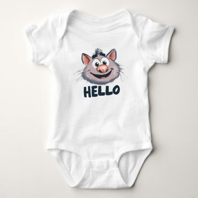 "Hello" Süße Tier Baby Bodysuit Strampler (Vorderseite)