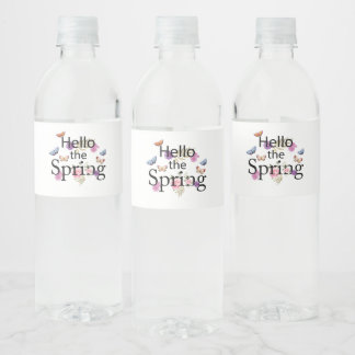 Hello The Spring Blume Wasserflaschenetikett