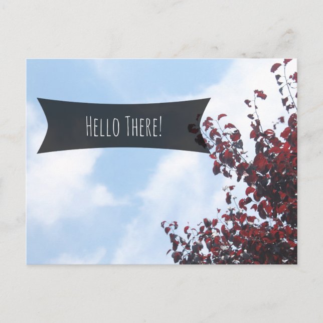 "Hello There" Hübsche Blue Sky Red-Blätter Postkarte (Vorderseite)
