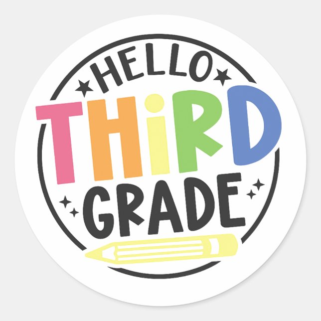 Hello Third Grade – Colorful Back to School Runder Aufkleber (Vorderseite)