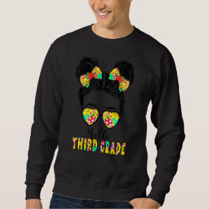 Hello Third Grade Messy Bun Girls 3. Klasse Zurück Sweatshirt