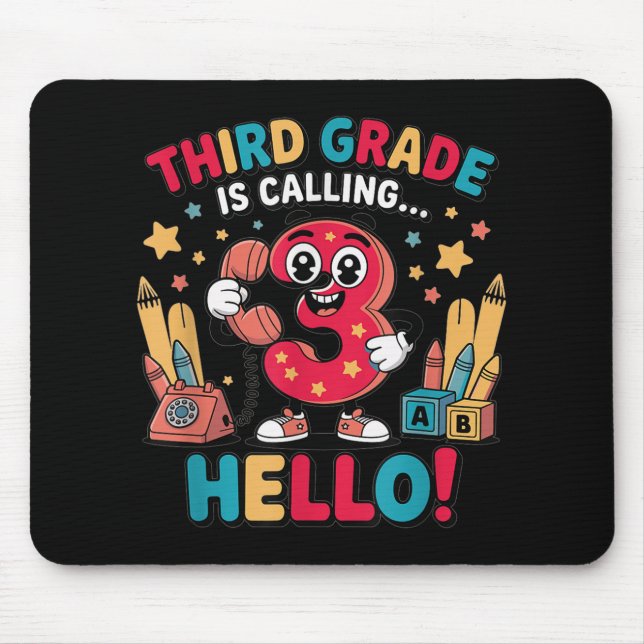 Hello Third Grade Shirt - Girls 3rd Grade Outfit, Mousepad (Vorne)