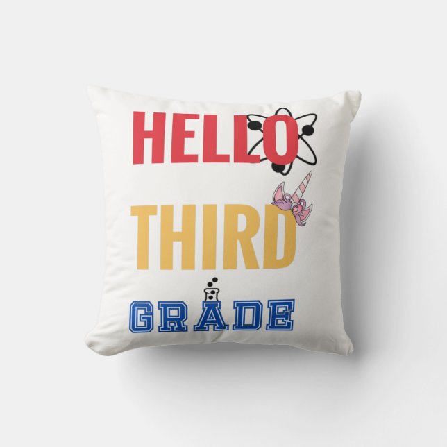Hello Third Grade | Wunderbares Design für die dri Kissen (Vorderseite)
