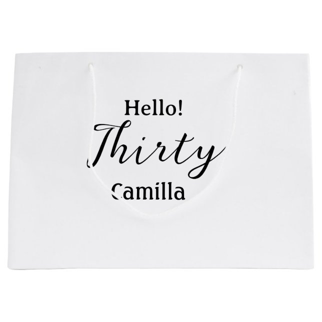 Hello thirty birthday name simple minimal elegant  große geschenktüte (Vorderseite)