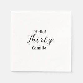 Hello thirty birthday name simple minimal elegant  serviette