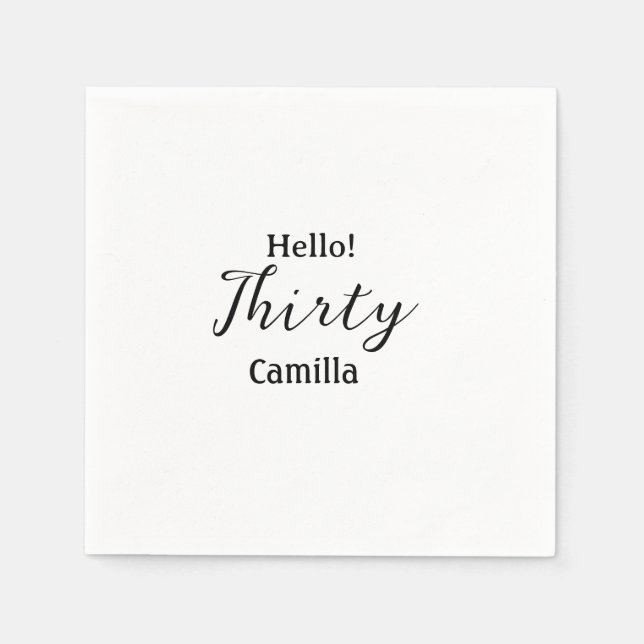 Hello thirty birthday name simple minimal elegant  serviette (Vorderseite)