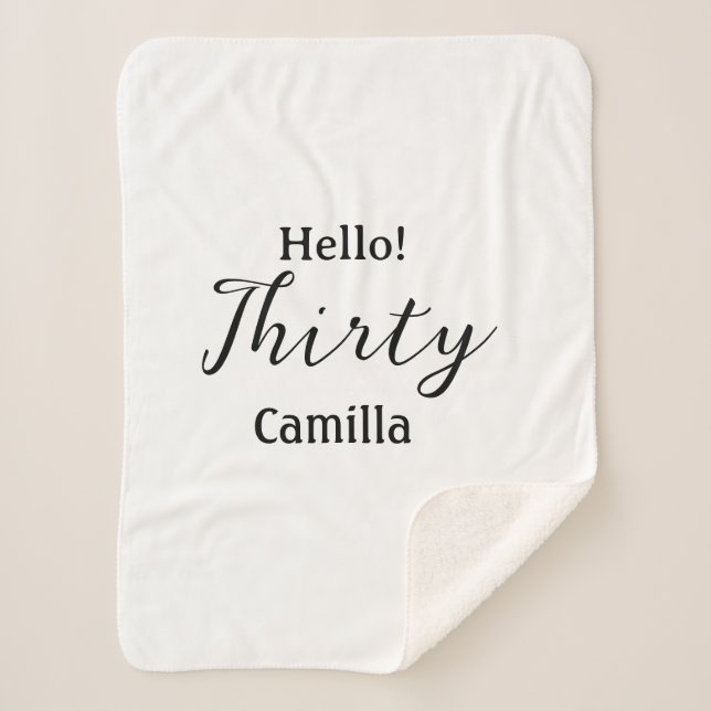 Hello thirty birthday name simple minimal elegant  sherpadecke (Vorderseite)