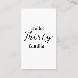 Hello thirty birthday name simple minimal elegant  visitenkarte