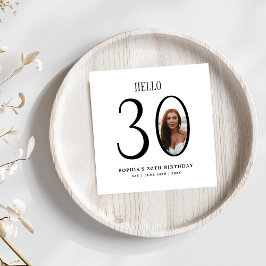 Hello Thirty Black and White Foto 30. Geburtstag Serviette