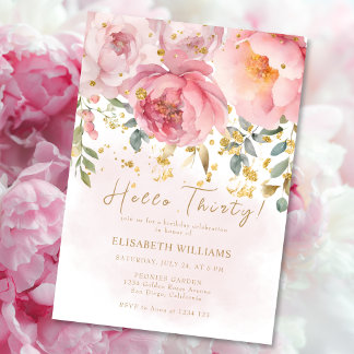Hello Thirty Blush Pink Floral 30. Geburtstag Part Einladung