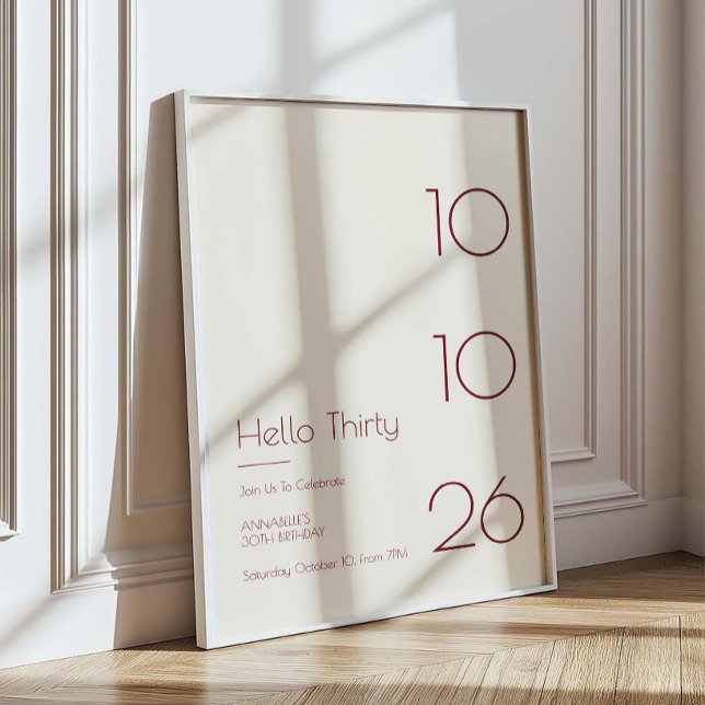Hello Thirty Minimal Modern 30th Birthday Poster (Von Creator hochgeladen)