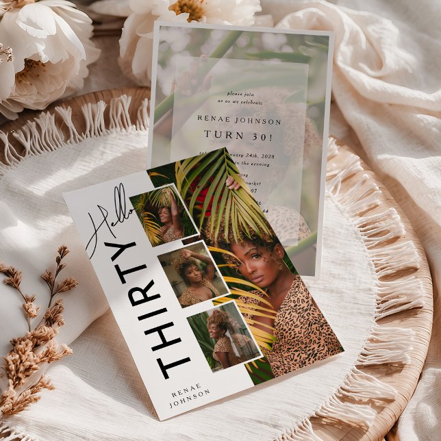 Hello THIRTY' Modern Photo Collage 30th Birthday Einladung (Von Creator hochgeladen)