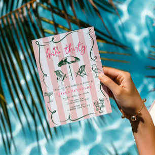 Hello Thirty Modern Pink Script 30. Einladung