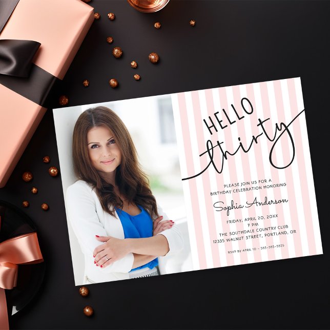 Hello Thirty Modern Script Photo 30th Birthday Einladung (Von Creator hochgeladen)