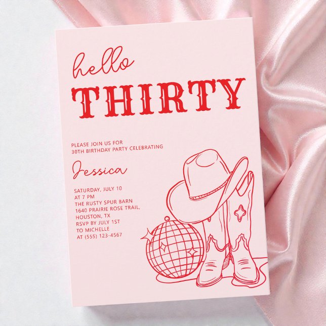 Hello Thirty Pink Western 30th Birthday Party Einladung (Hello Thirty Pink Western 30th Birthday Party Invitation)