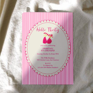 Hello Thirty Vintage Floral Stripes 30th Birthday Einladung