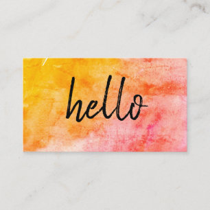 Hello Trendy Handwriting Watercolor Visitenkarte