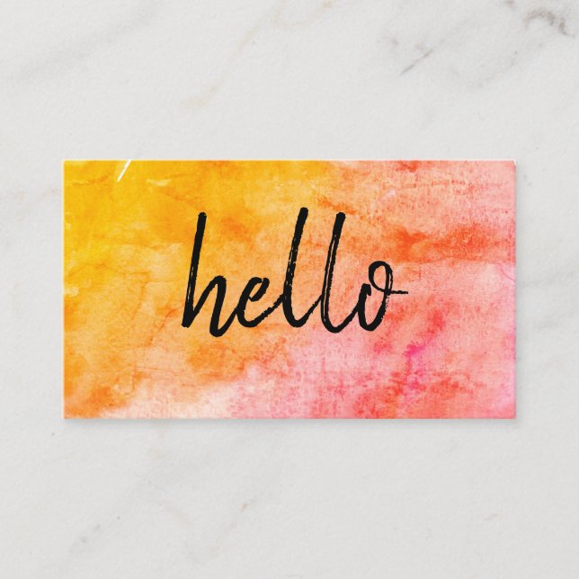 Hello Trendy Handwriting Watercolor Visitenkarte (Vorderseite)