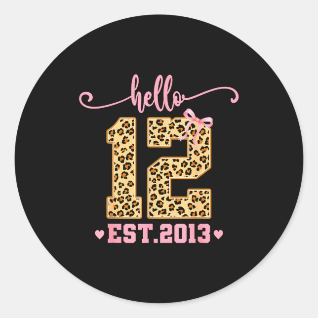 Hello Twelve Est 2013 12th Birthday Coquette Bow L Runder Aufkleber (Vorderseite)