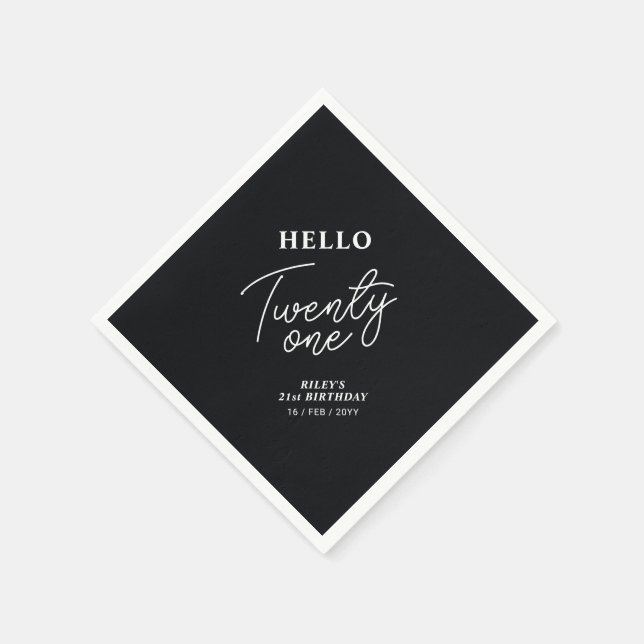 Hello Twenty one | Black 21st Birthday Party Serviette (Ecke)