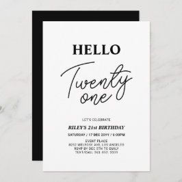 Hello Twenty one Black & White 21st Birthday Party Einladung