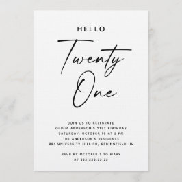 Hello Twenty One | Modern Script 21st Birthday Einladung