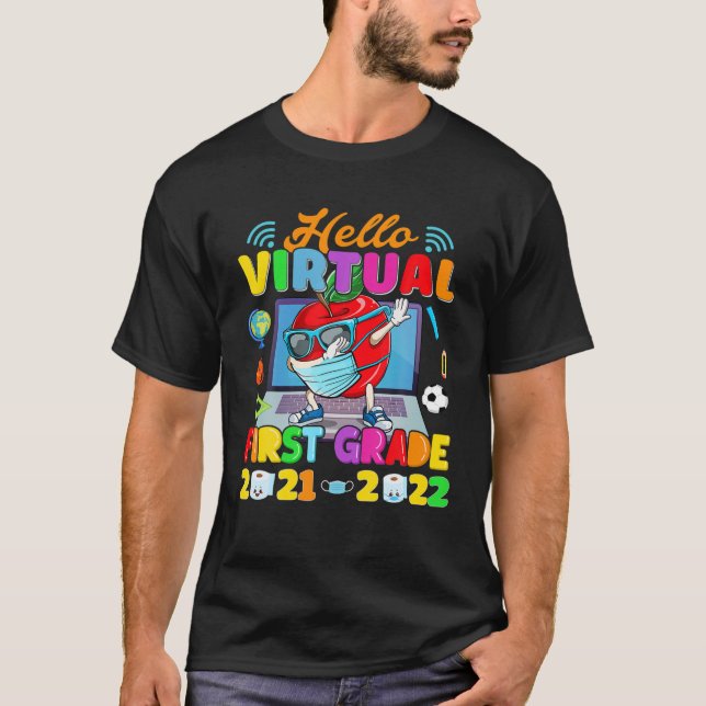 Hello Virtual First Grade 2021-2022 Apple Back to  T-Shirt (Vorderseite)
